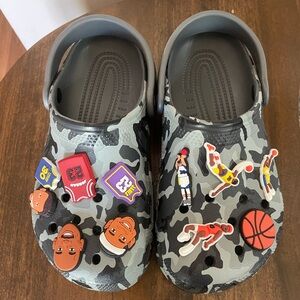 Kids Crocs with NBA jibbitz! NEVER WORN!!